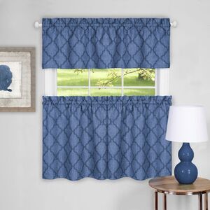 Serenity Home Trellis Bree Window Kitchen Curtain 3 Piece Tier Pair and Valance